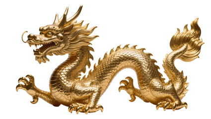 Fototapeta premium Golden Dragon Statue with Detailed Scales and Fierce Expression