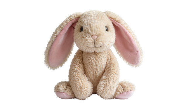 Fluffy beige plush bunny rabbit with pink inner ears