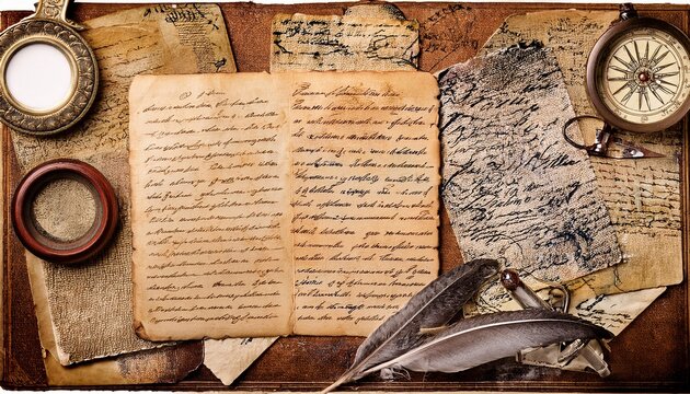 grungy vintage collage background with aged paper and handwritten script