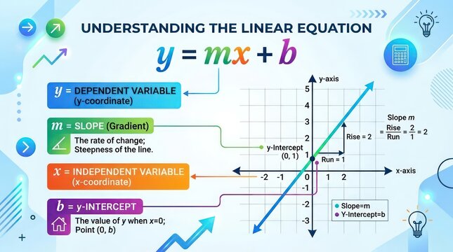 Understanding linear equation y=mx+b with detailed explanation on graph.