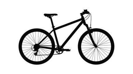 Fototapeta premium Detailed black silhouette of a modern mountain bicycle isolated on white background for outdoor adventure and sports design projects.