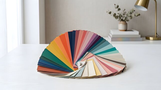 Color Palette Showcase, Design Samples, Creative Workspace, Photography, Bright Interior, Top View, Visual Inspiration