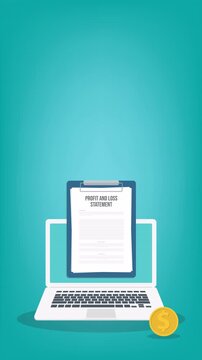 Profit And Loss Statement On Laptop Tax Accounting Financial Report Animation