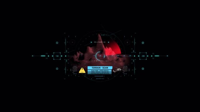 Futuristic digital interface monitoring a volcanic eruption with warning alerts.