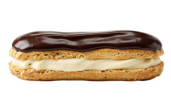 Delicious eclair pastry, chocolate cream dessert, sweet treat, bakery item
