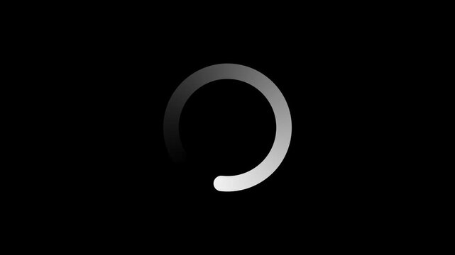Animation of a loading spinning load wheel. Waiting for download. loading or processing wheel 4K animation isolated  White circle on a black isolated background.