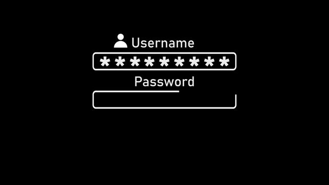 Typing User name log in form selects with password system. username and password input login animation concept of cybersecurity authentication and data protection 4k video