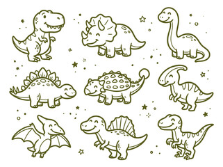Naklejka premium Hand Drawn Set Vector Illustration of Various Dinosaurs Species Together