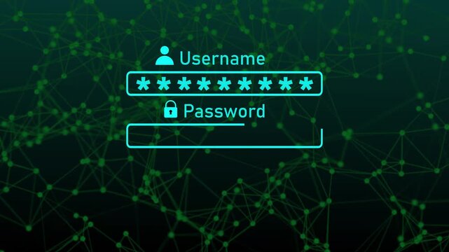 Typing User name log in form selects with password system. username and password input login animation concept of cybersecurity authentication and data protection 4k video