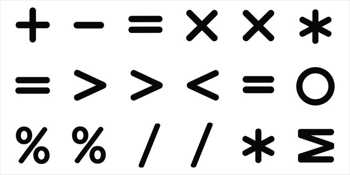 Assortment of Mathematical Symbols and Operators on White Background mathematics plus