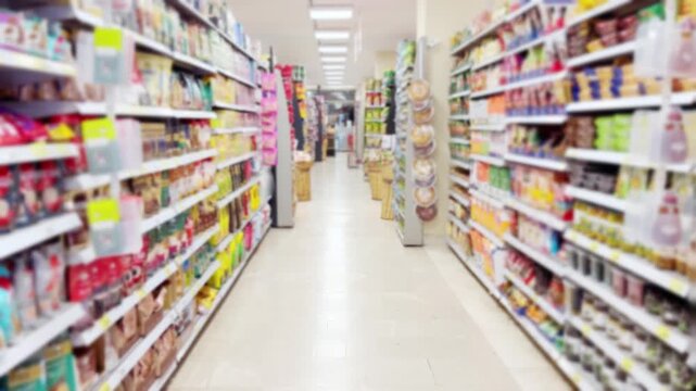 Moving Along the Shelves in a Grocery Store.