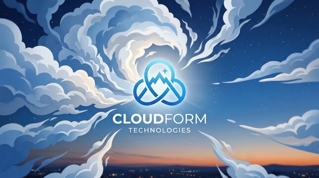 Cloudform technologies logo with mountain and cloud imagery abstract business concept.
