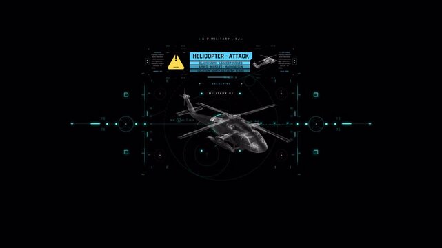 Futuristic Military Helicopter HUD Display Interface Animation.