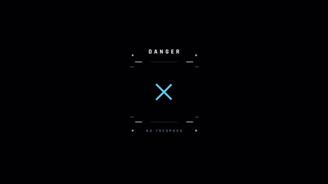Minimalist futuristic warning interface with digital cross symbol animation.