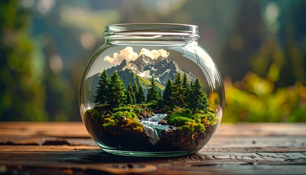 Terrarium worlds placed inside vintage jar