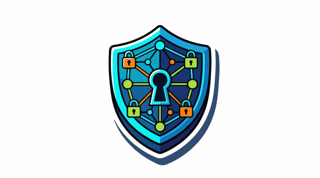 Digital shield with keyhole network nodes and padlocks