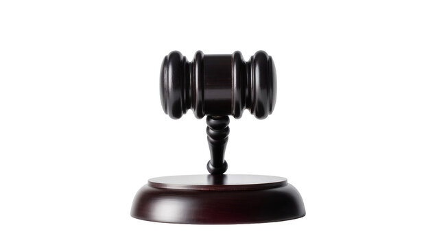 Dark wood judge gavel on round base