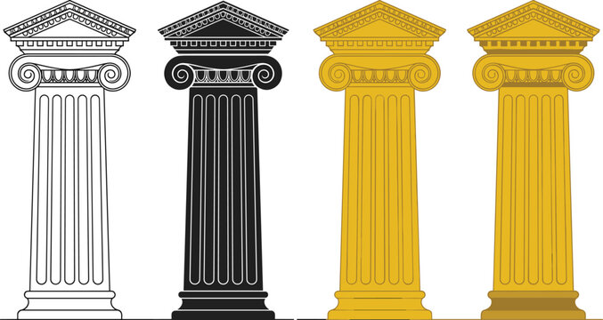 &ldquo;Elegant classical Ionic column vector illustration with architectural symmetry, decorative pediment, and artistic variations in shading and style