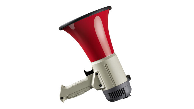 Red and gray megaphone with black trim and handle