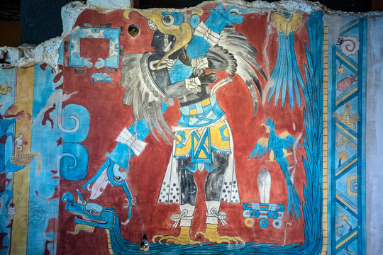 Cacaxtla Bird Man Mural Replica at Anthropology Museum Mexico