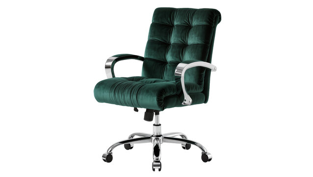 Tufted emerald green velvet office chair with chrome accents
