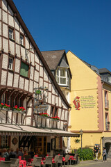 Obraz premium Bernkastel Germany June 29, 2019, The medieval market square of Bernkastel-Kues, Germany. The twin town of Bernkastel-Kues is regarded as the most popular town and center of the Middle Moselle river