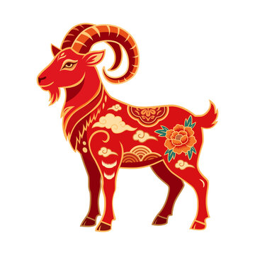 Chinese Zodiac Red Goat Vector Illustration