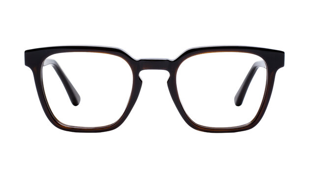 Thick rimmed square eyeglasses with dark tortoise shell pattern