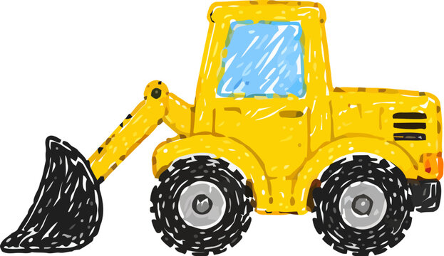 Backhoe Loader Crayon Doodle