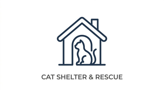 Cat shelter awareness icon with house