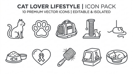 Cat lover lifestyle icon pack with editable vector graphics © Waqas
