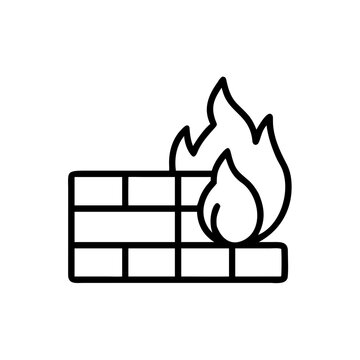 Firewall icon showing brick wall with flames protecting against threats.