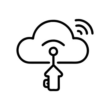 Cloud computing data connection network vector line icon illustration.