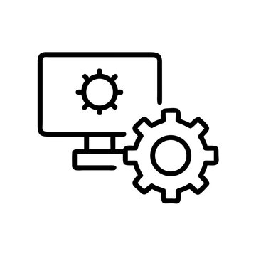 Computer settings and configuration vector line icon illustration.
