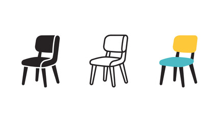 Obraz premium Chair Icon Set - Solid, Outline and Flat Color Furniture Chair Vector Collection