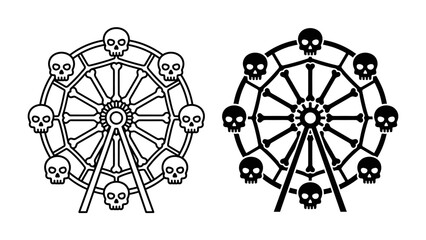 Gothic Ferris Wheel: A stylized illustration of a Ferris wheel, where each gondola is replaced by a skull, evokes a sense of macabre amusement and dark entertainment. © Hasib