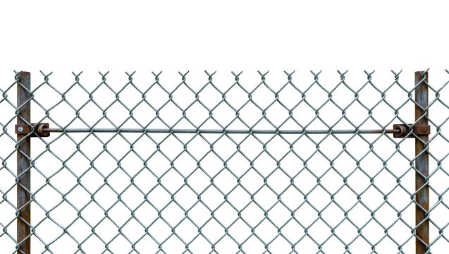 Chain link fence with metal posts and tension wire