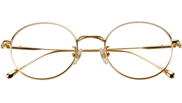 Round gold metal rimmed eyeglasses with clear lenses