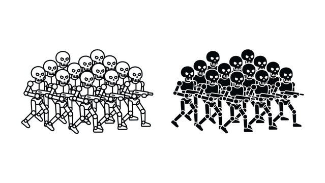 Clash of the Legions: A stark depiction of two opposing legions, one white and one black, marching forward in formation, representing conflict and division.