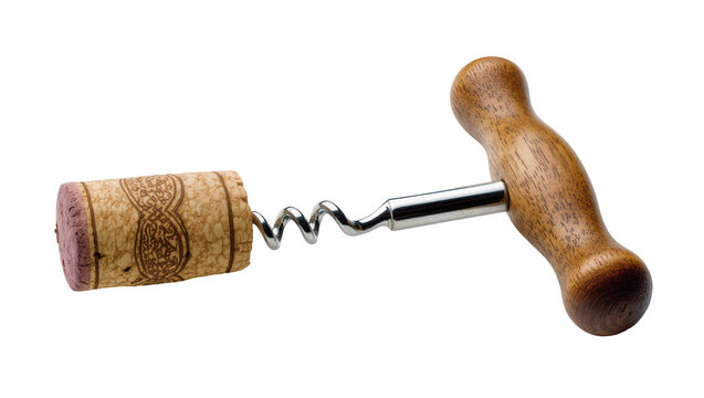 Corkscrew with wooden handle and cork