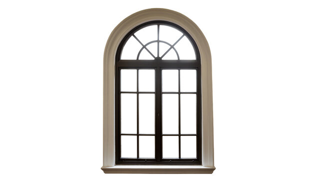 Arched window with dark frame and divided panes