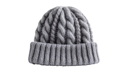 Gray knitted beanie with cable knit pattern © Laura