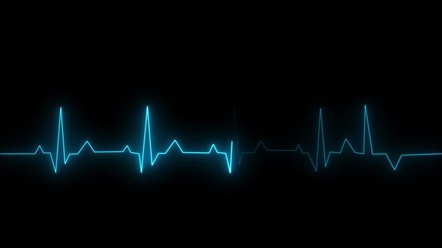 Abstract glowing neon heart beat icon animation on black background. Neon heartbeat icon ECG heartbeat signal icon animation. 4k video