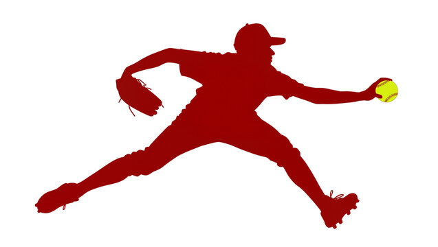 Baseball pitcher silhouette throwing yellow ball