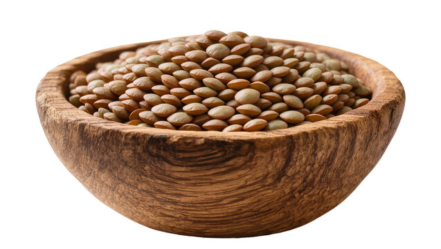 Brown lentils in rustic wooden bowl