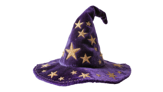 Purple velvet wizard hat with gold stars
