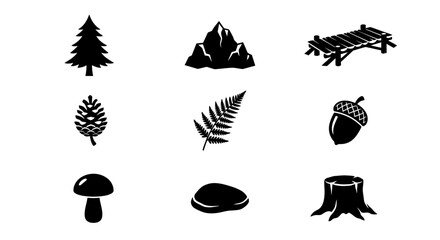 Fototapeta premium Nature wilderness elements and forest environment vector icons.