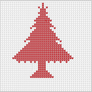 Christmas tree made of red hearts on a white knitted background heart holiday seasonal love valentine shape pattern knit.  Resizable and editable, EPS 10.