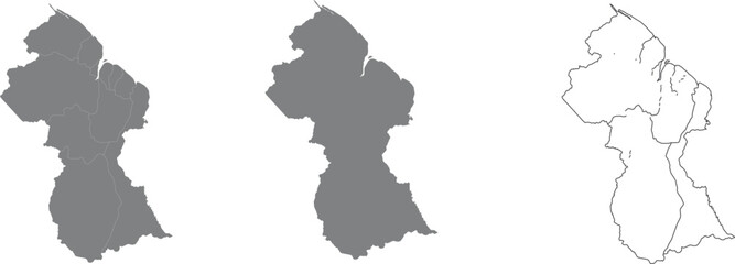 Obraz premium Guyana map silhouette and outline icons set illustration