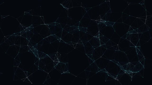 Procedural art abstract geometric digital network pattern suitable for technologyrelated designs. Nodes, dots, lines, and glowing connections create a futuristic technological structure.